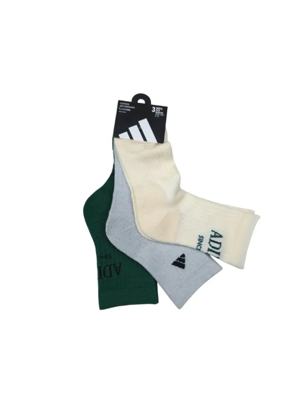 Adidas Men ClimaCool High Quarter Socks 3-Pack Cushioned Arch Compression  Green